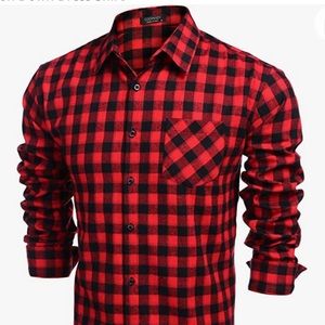 🦋 MENS SMALL RED & BLACK CHECKERED FLANNEL SHIRT CASUAL OUTDOORS HUNTING CAMPING